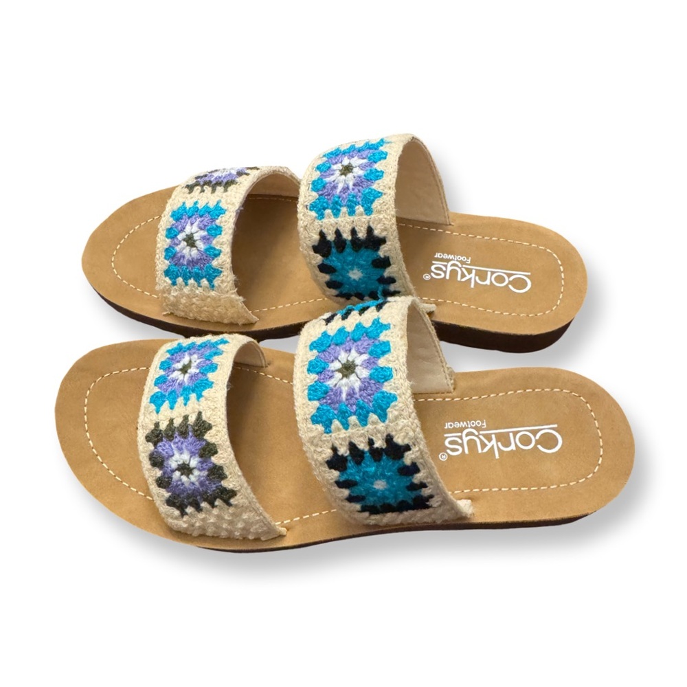 New Corkys Toodles Light Blue Embroidered Sandals - Picture 4 of 4